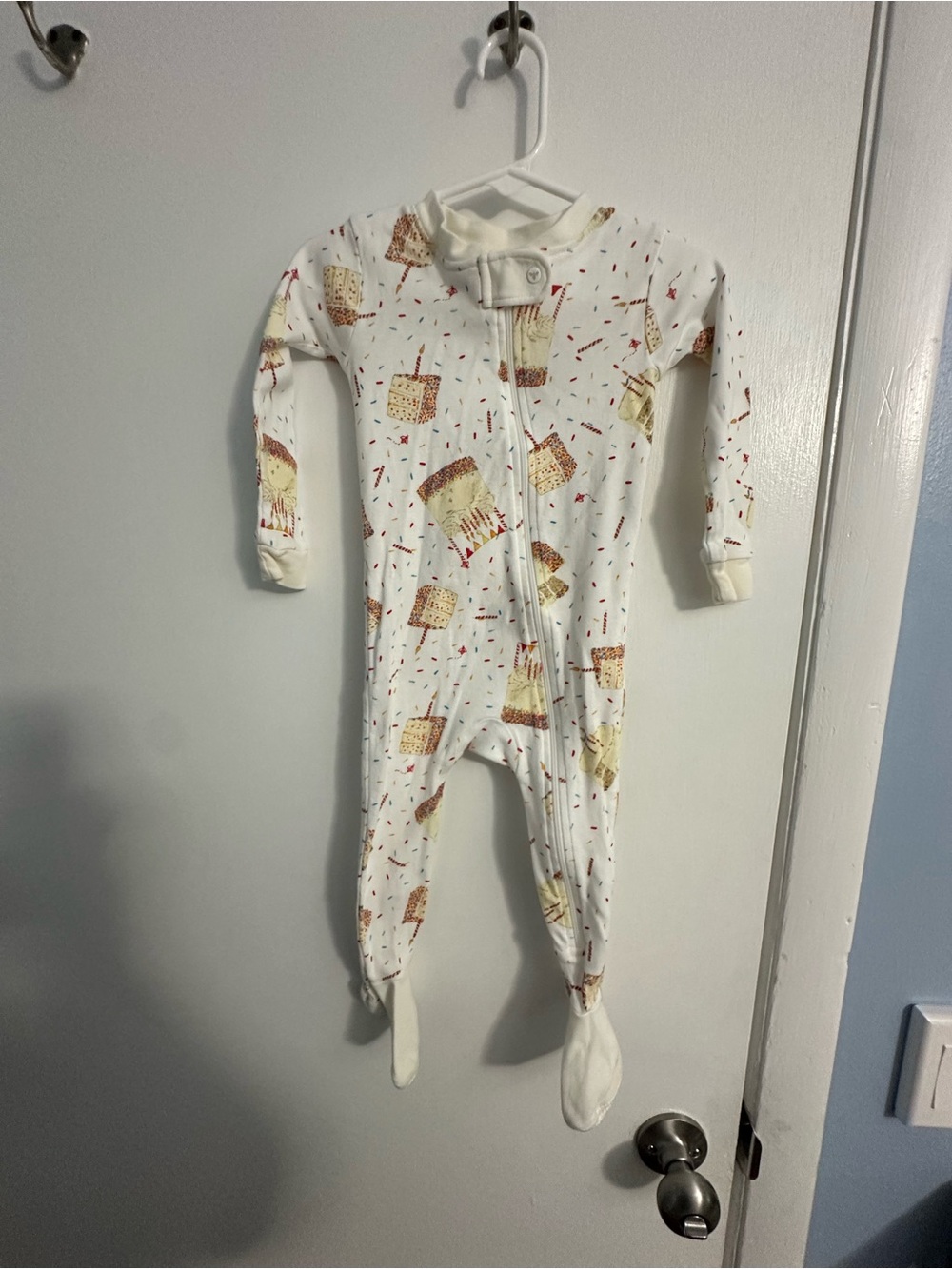 Burt's Bees Cream Footed One-Piece with Birthday Cake Print - First Birthday